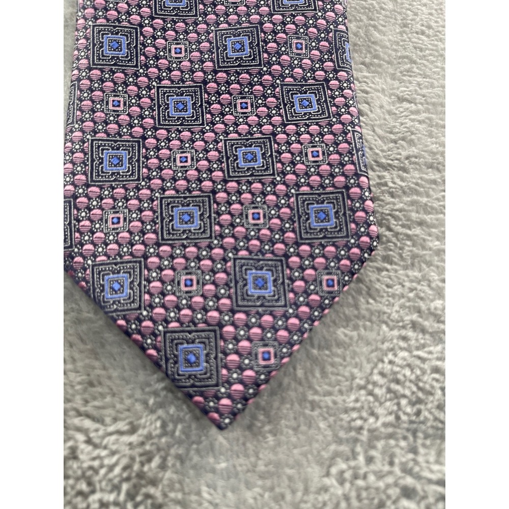 Ermenegildo Zegna Silk Necktie Pink Blue Square Geometric Pattern Luxury‎ - Picture 2 of 8